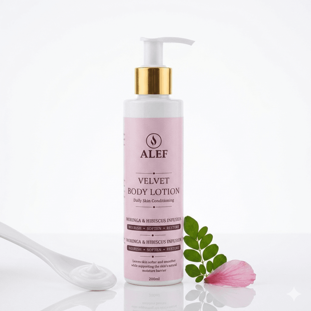ALEF Velvet Body Lotion - Moringa & Hibiscus, Daily Skin Conditioning 200ml