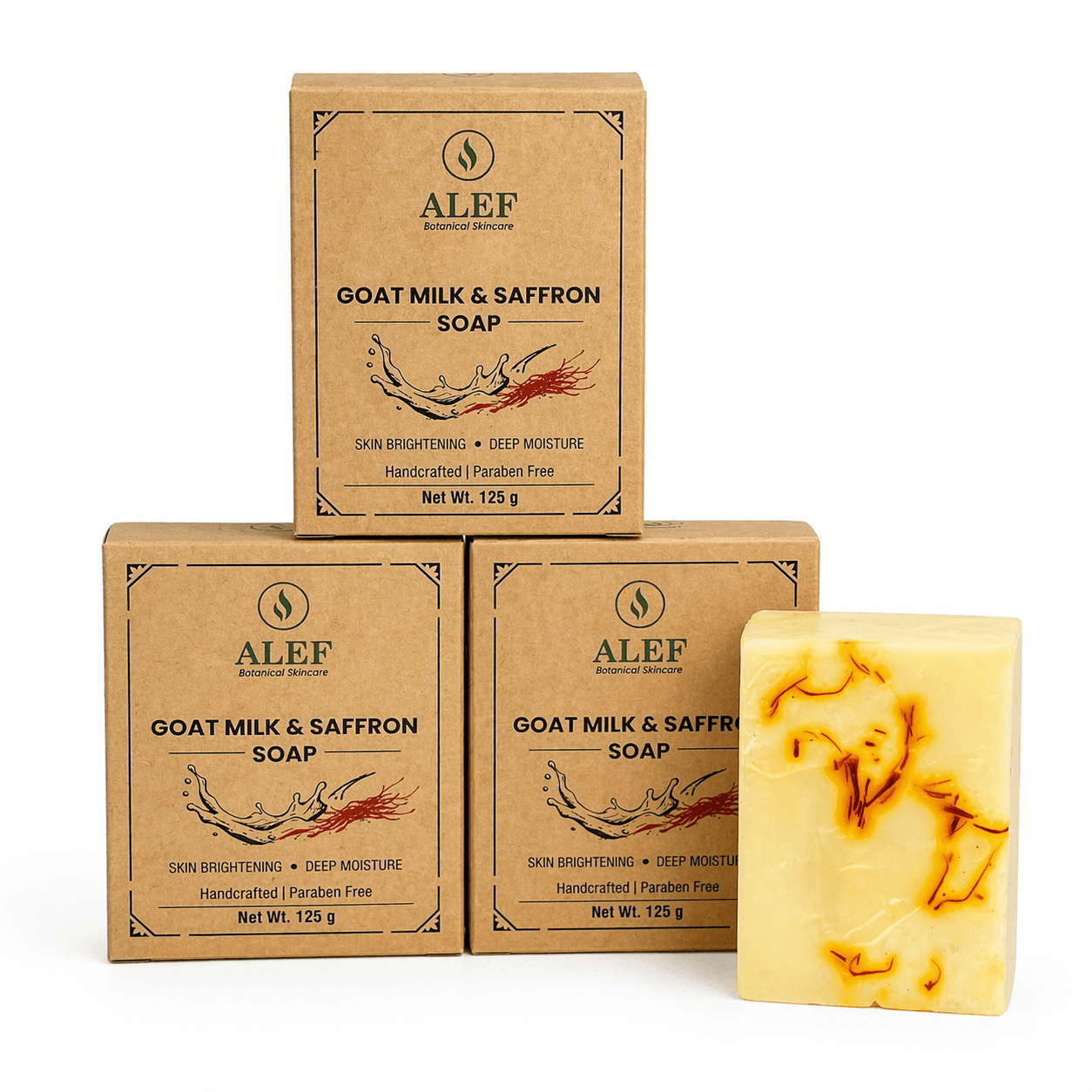 ALEF Goat Milk & Saffron Soap - Handcrafted Moisture Bar - 125g (Pack of 3)